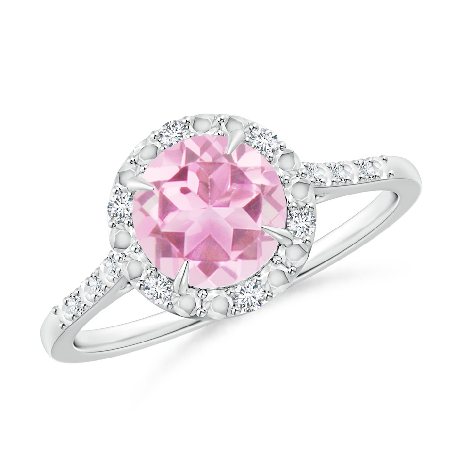 7mm A Round Pink Tourmaline Engagement Ring with Diamond Halo in White Gold 