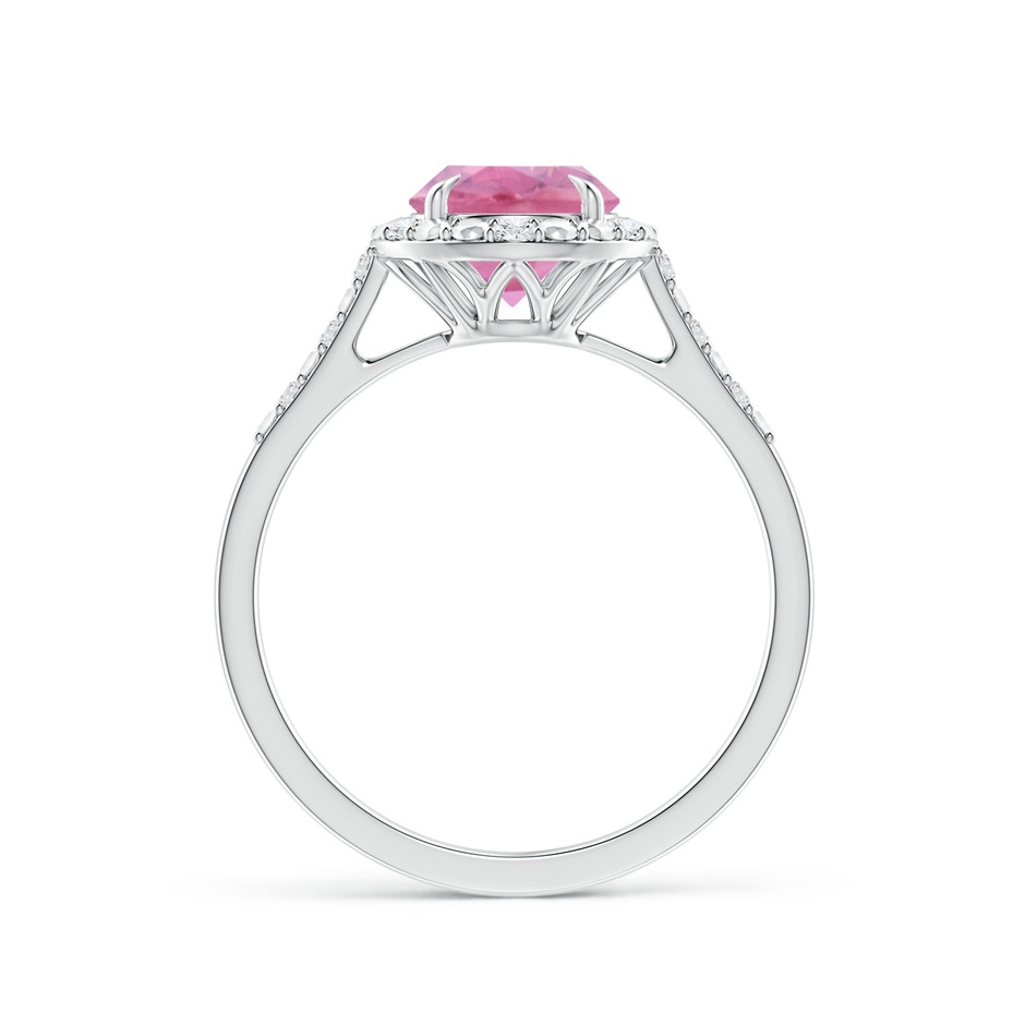 7mm A Round Pink Tourmaline Engagement Ring with Diamond Halo in White Gold side 1