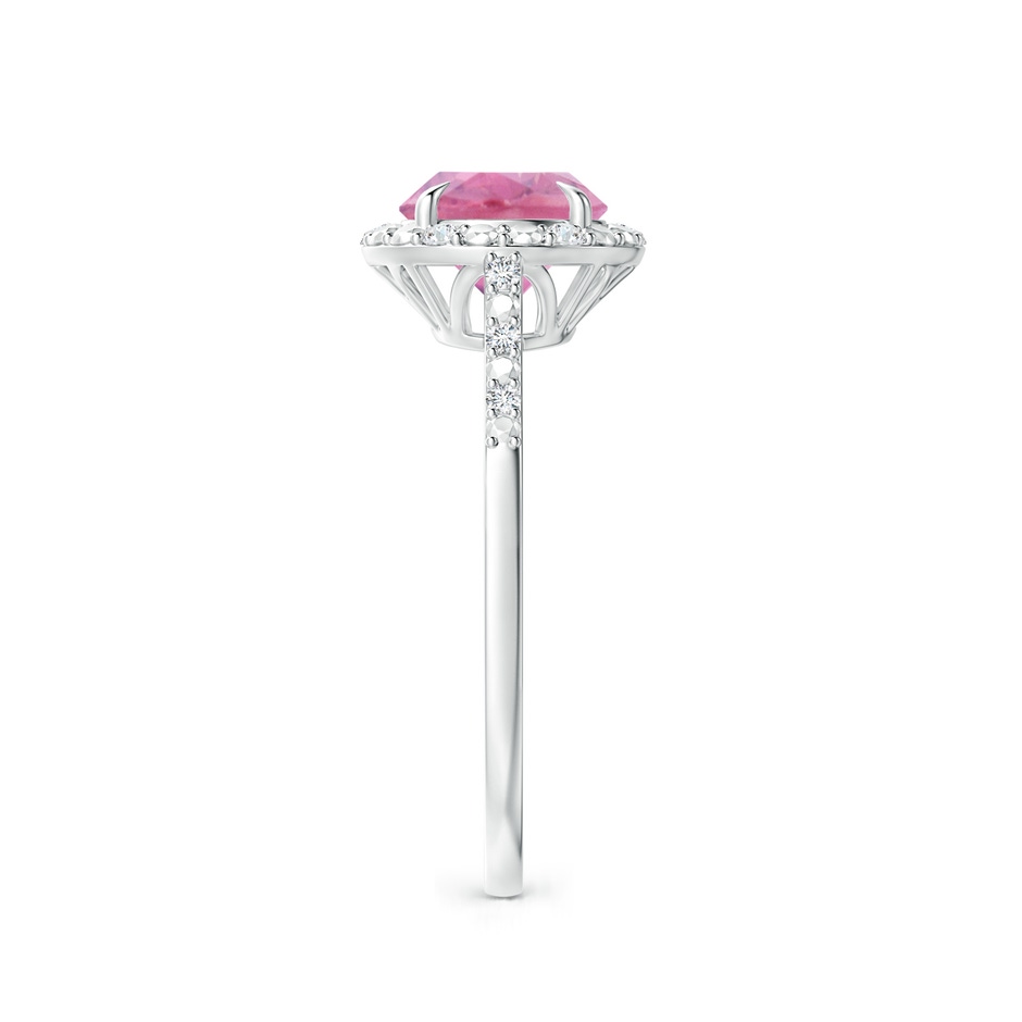 7mm A Round Pink Tourmaline Engagement Ring with Diamond Halo in White Gold side 2
