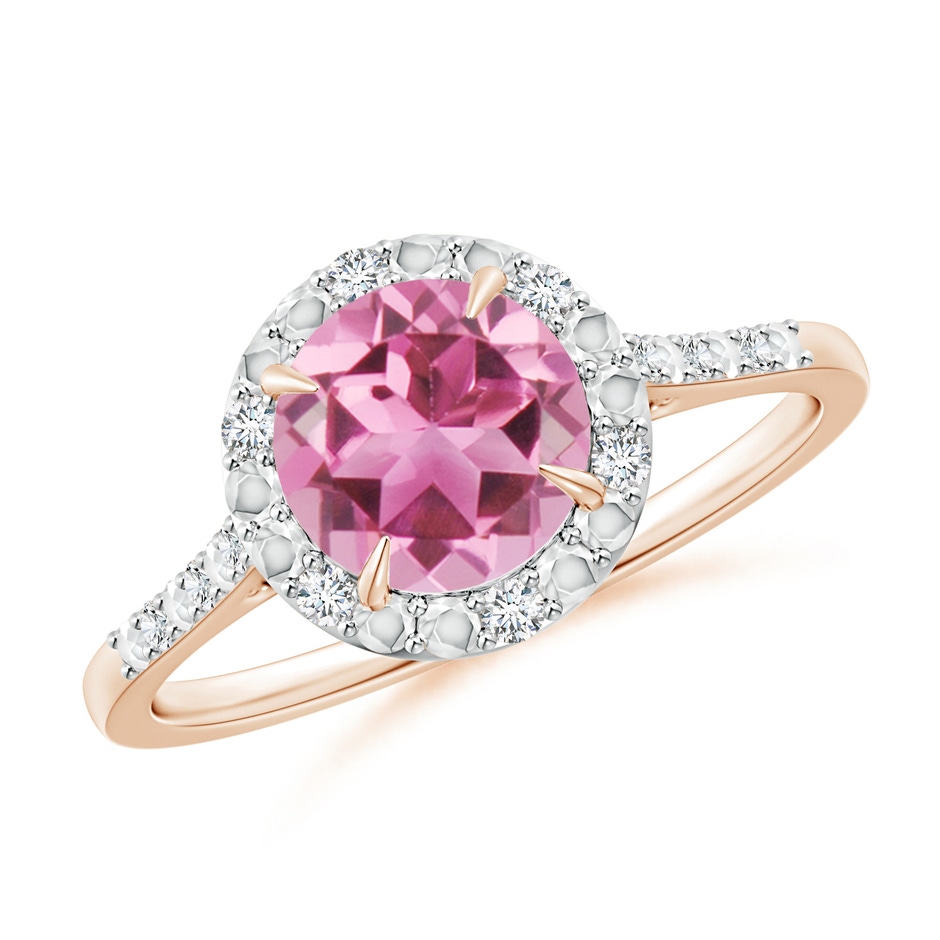 7mm AAA Round Pink Tourmaline Engagement Ring with Diamond Halo in Rose Gold 