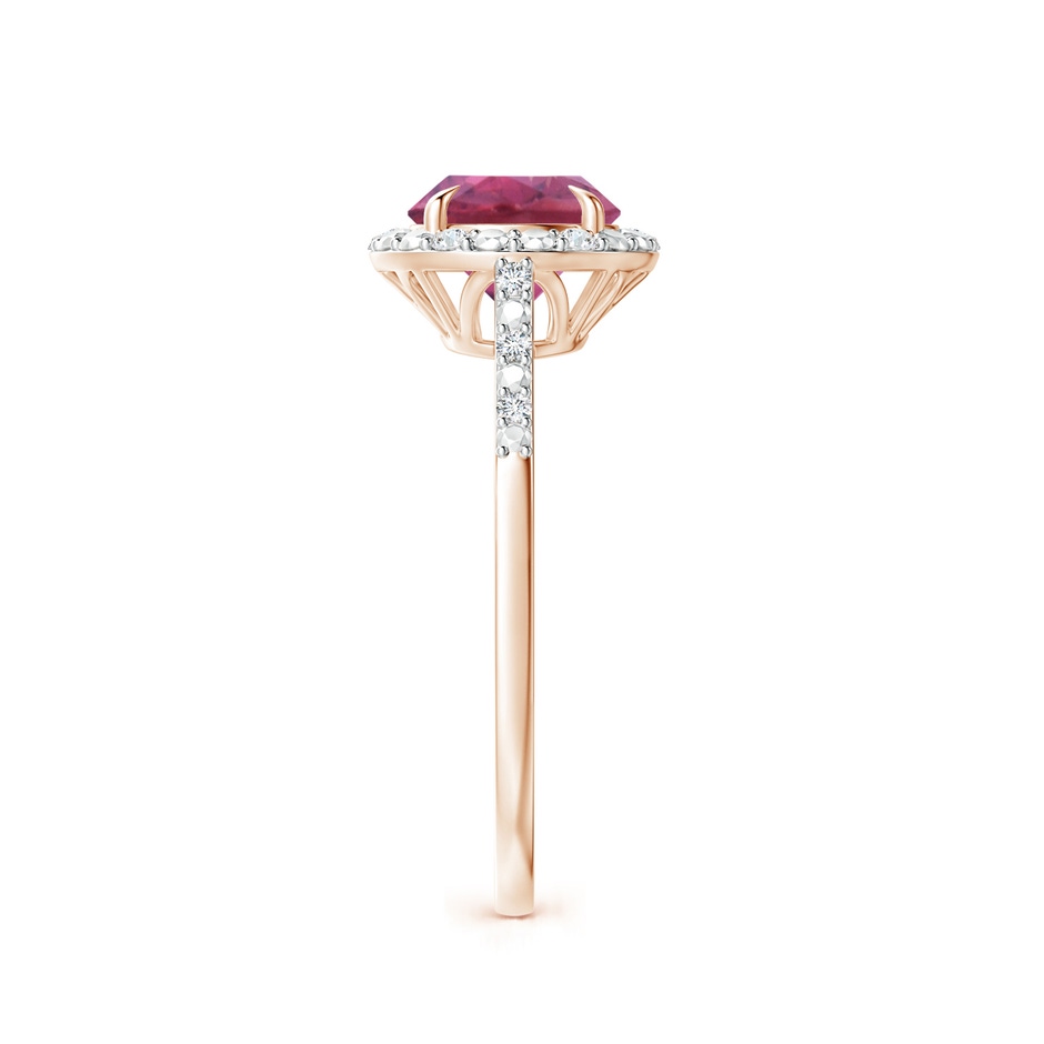7mm AAA Round Pink Tourmaline Engagement Ring with Diamond Halo in Rose Gold side 2
