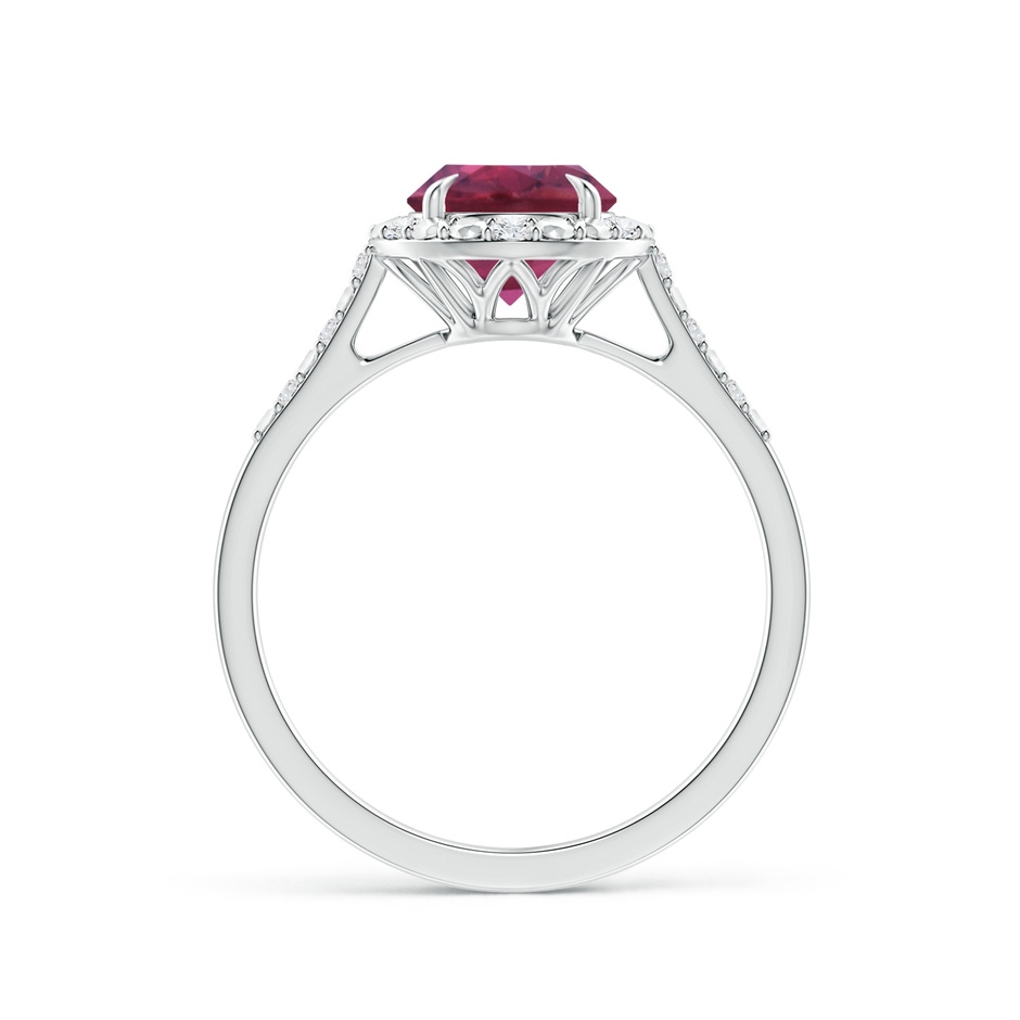 7mm AAAA Round Pink Tourmaline Engagement Ring with Diamond Halo in P950 Platinum side 1