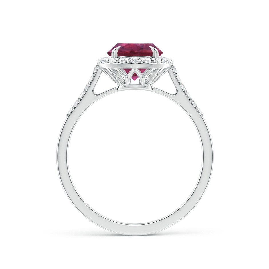 7mm AAAA Round Pink Tourmaline Engagement Ring with Diamond Halo in White Gold side 1