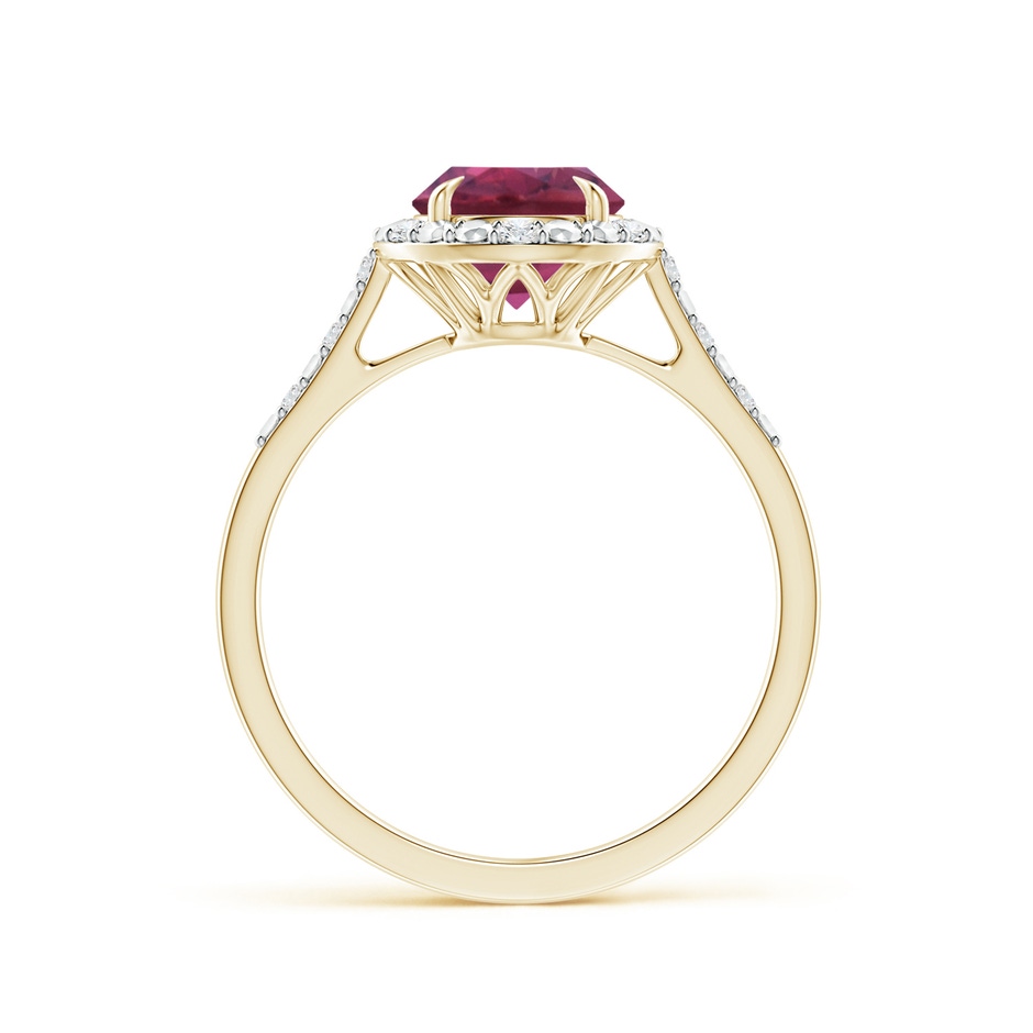 7mm AAAA Round Pink Tourmaline Engagement Ring with Diamond Halo in Yellow Gold side 1
