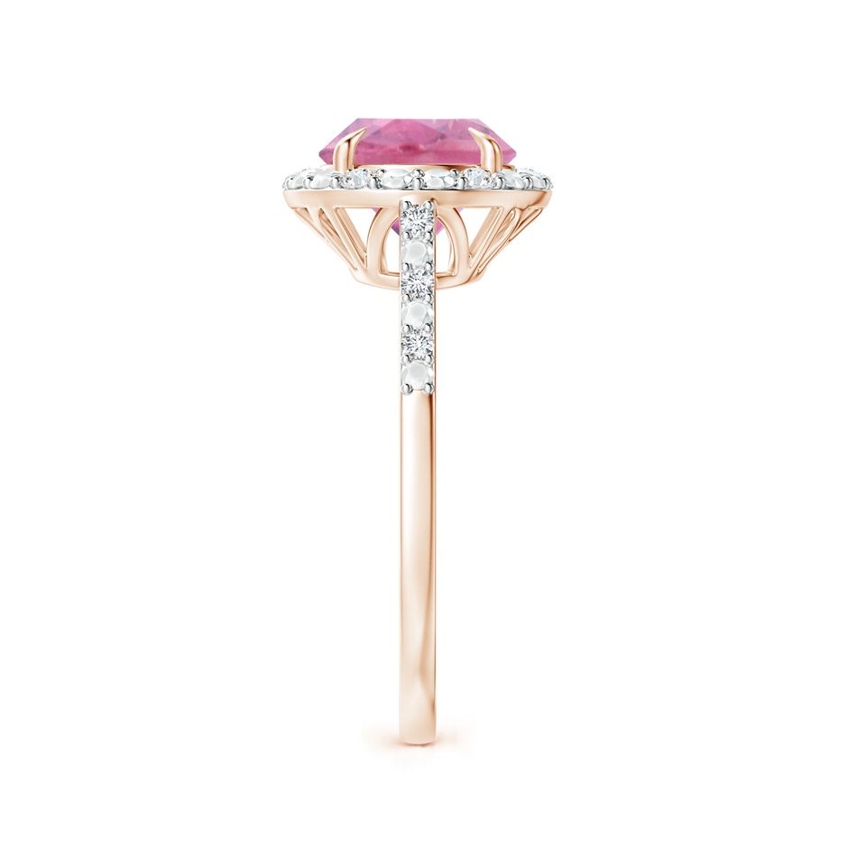 8mm A Round Pink Tourmaline Engagement Ring with Diamond Halo in Rose Gold side 2