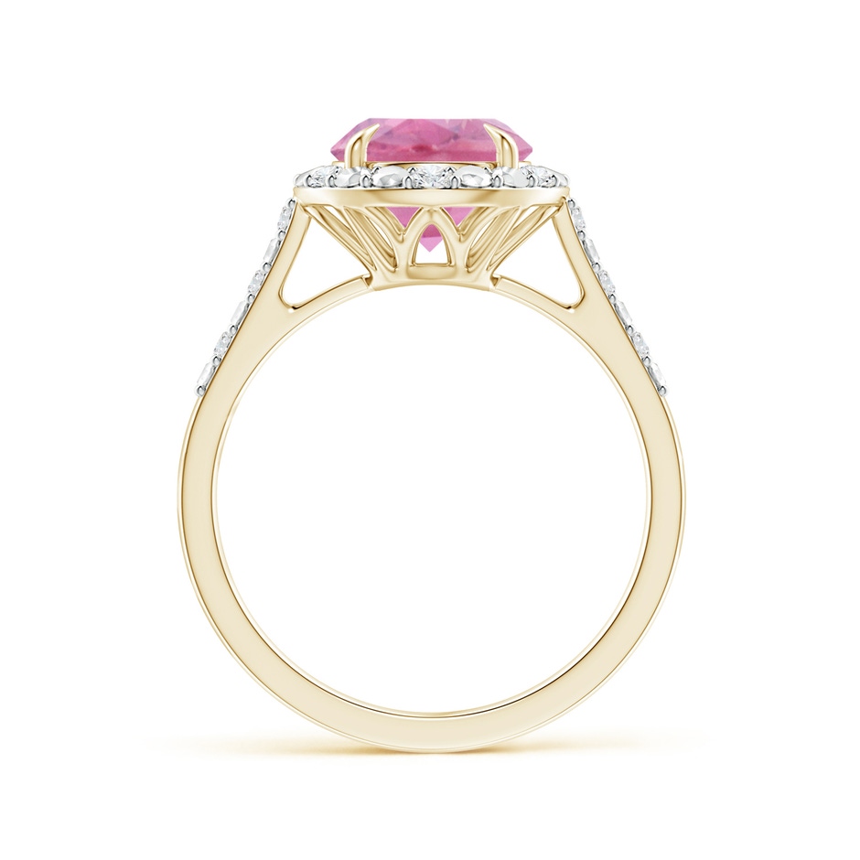 8mm A Round Pink Tourmaline Engagement Ring with Diamond Halo in Yellow Gold side 1