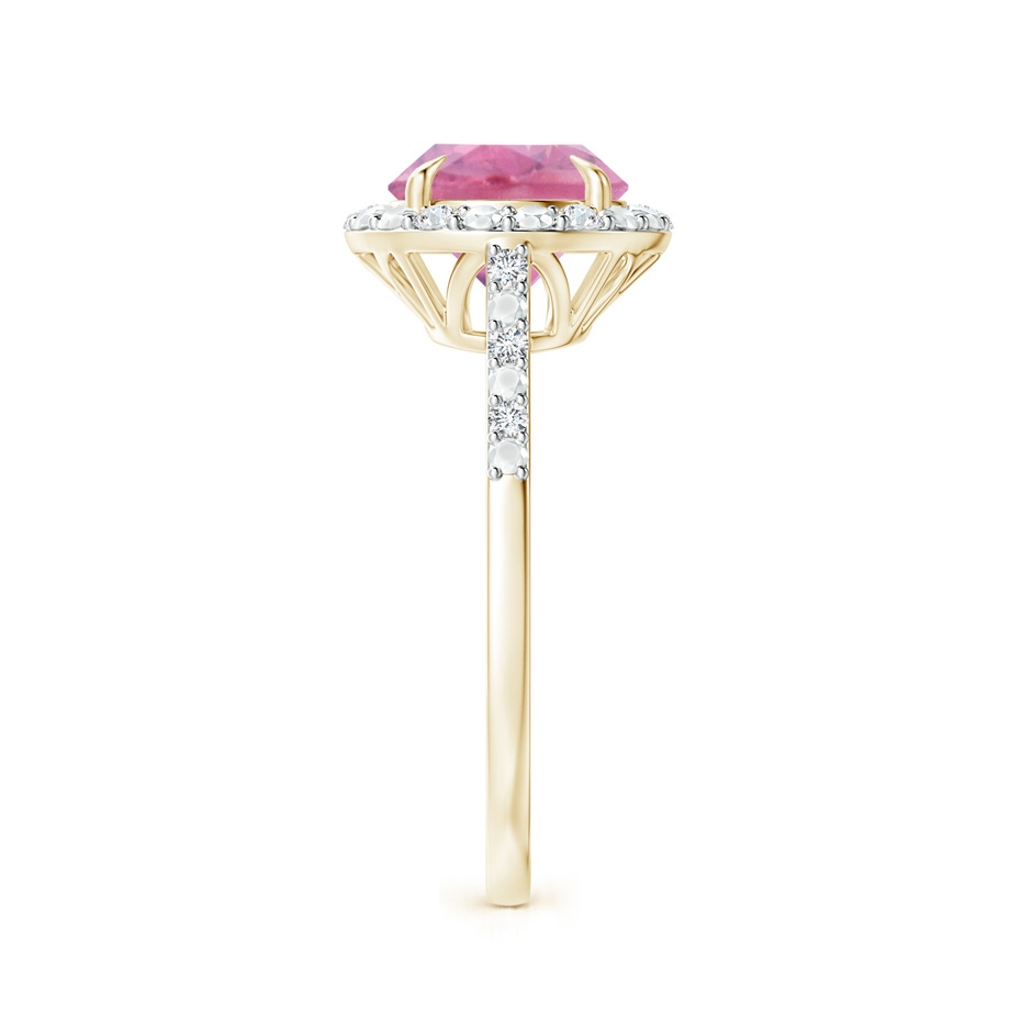 8mm A Round Pink Tourmaline Engagement Ring with Diamond Halo in Yellow Gold side 2