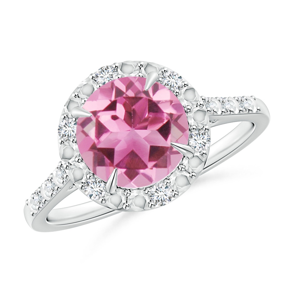 8mm AAA Round Pink Tourmaline Engagement Ring with Diamond Halo in White Gold 