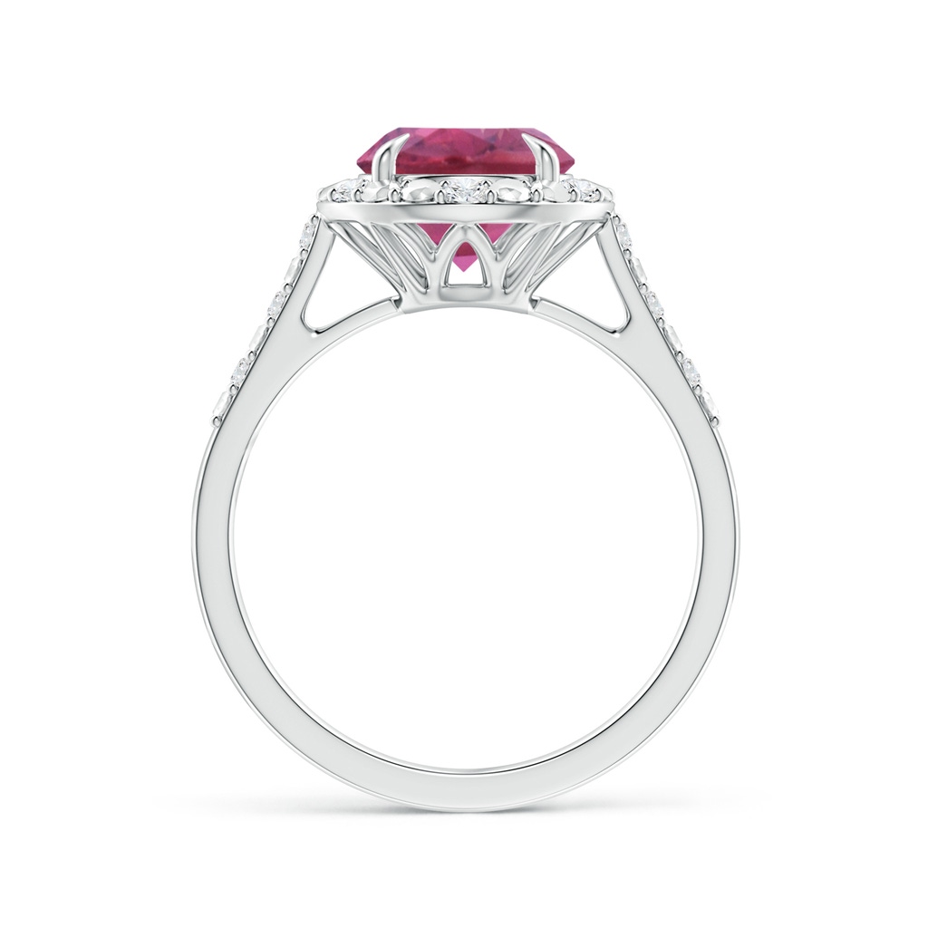 8mm AAA Round Pink Tourmaline Engagement Ring with Diamond Halo in White Gold Side 1