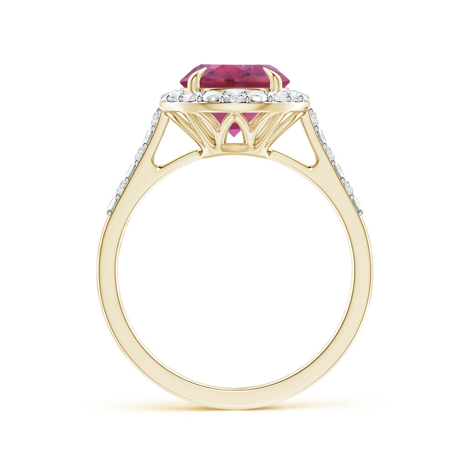8mm AAA Round Pink Tourmaline Engagement Ring with Diamond Halo in Yellow Gold side 1