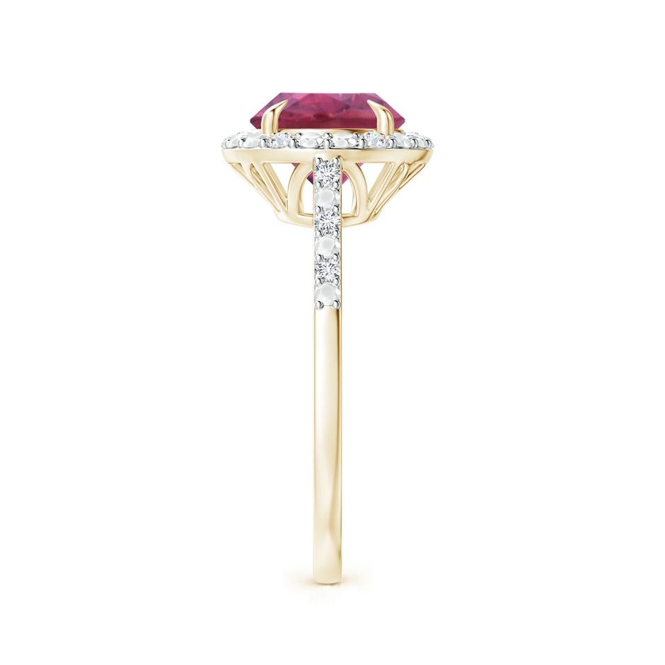 8mm AAA Round Pink Tourmaline Engagement Ring with Diamond Halo in Yellow Gold side 2