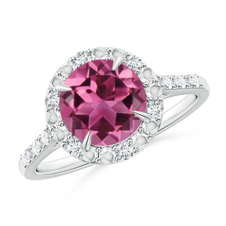 8mm AAAA Round Pink Tourmaline Engagement Ring with Diamond Halo in P950 Platinum