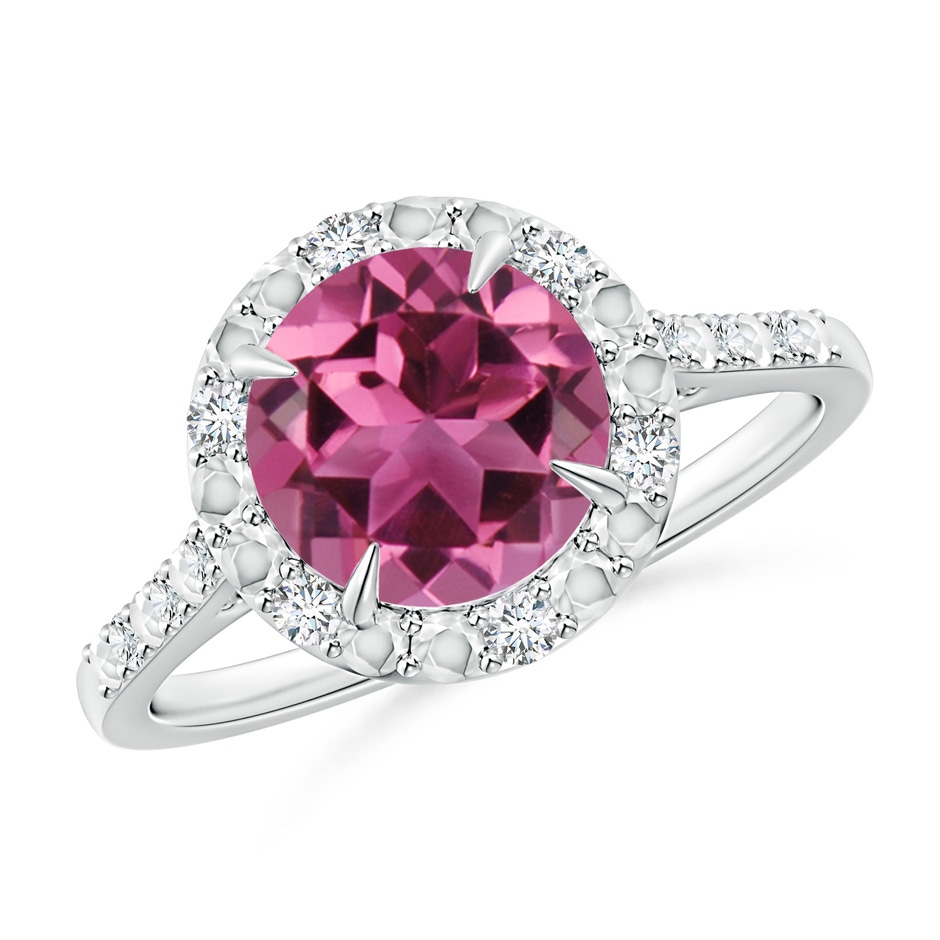 8mm AAAA Round Pink Tourmaline Engagement Ring with Diamond Halo in P950 Platinum 
