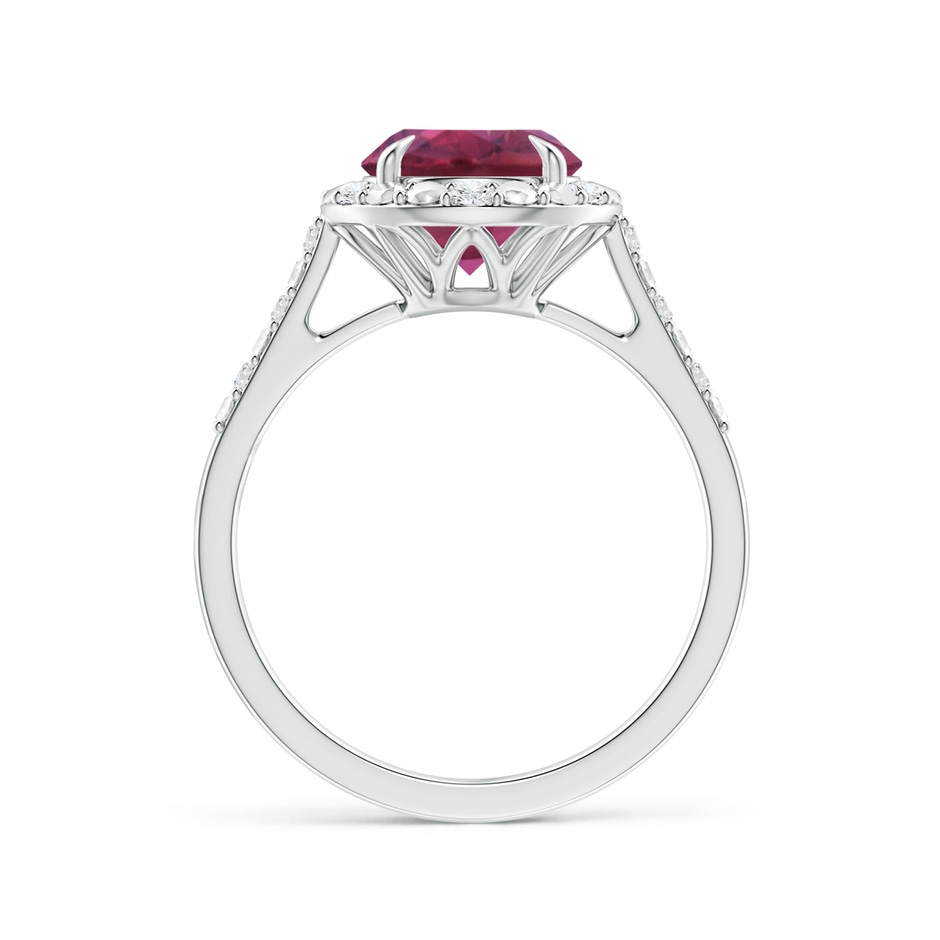 8mm AAAA Round Pink Tourmaline Engagement Ring with Diamond Halo in P950 Platinum side 1