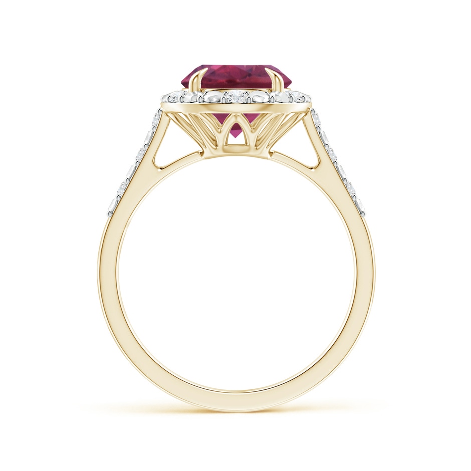 8mm AAAA Round Pink Tourmaline Engagement Ring with Diamond Halo in Yellow Gold side 1