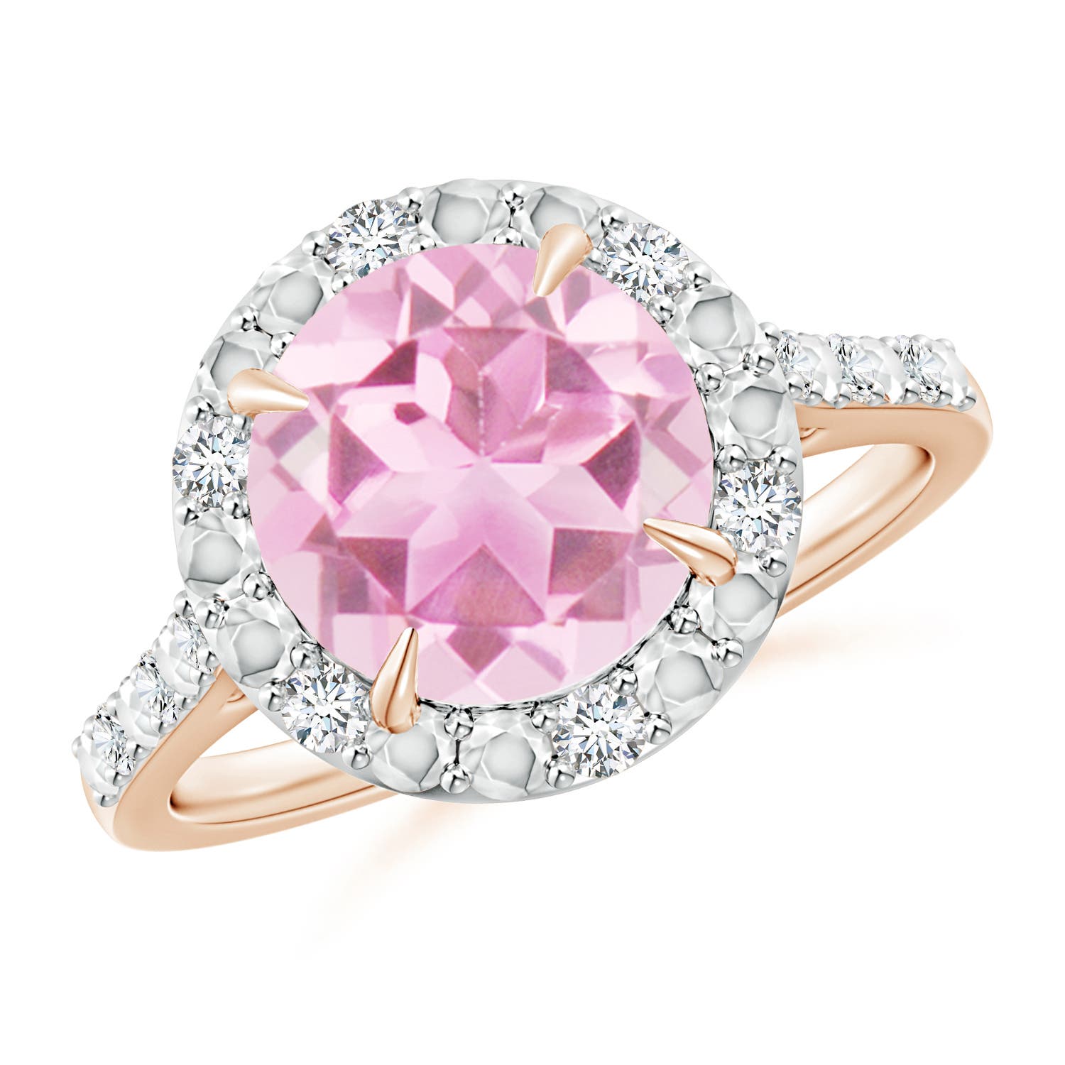 9mm A Round Pink Tourmaline Engagement Ring with Diamond Halo in Rose Gold