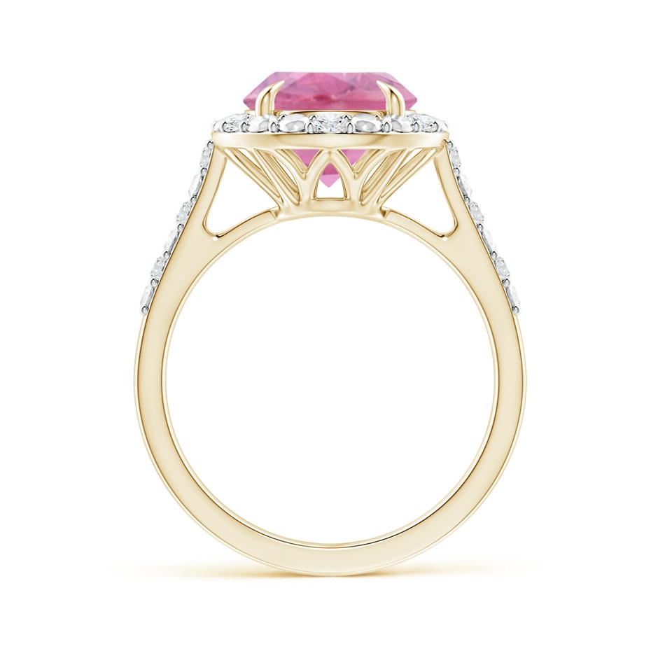 9mm A Round Pink Tourmaline Engagement Ring with Diamond Halo in Yellow Gold side 1