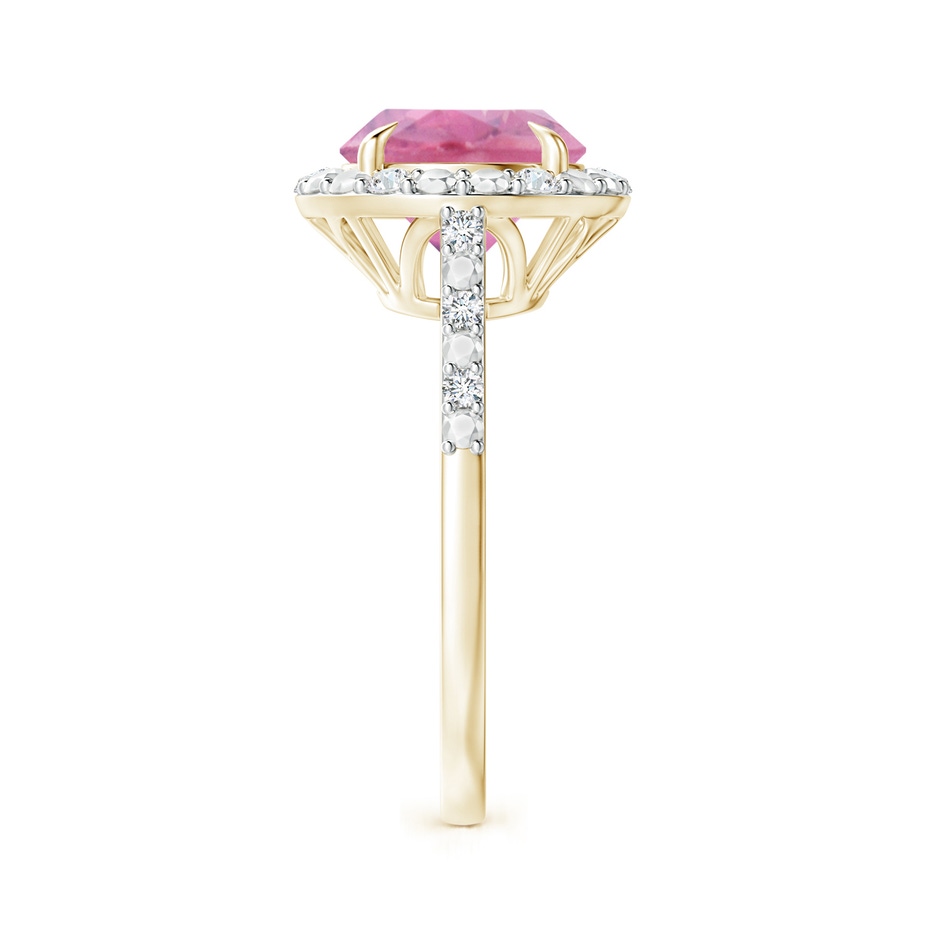 9mm A Round Pink Tourmaline Engagement Ring with Diamond Halo in Yellow Gold side 2