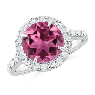 9mm AAAA Round Pink Tourmaline Engagement Ring with Diamond Halo in P950 Platinum