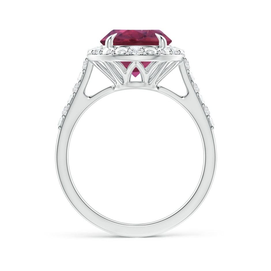 9mm AAAA Round Pink Tourmaline Engagement Ring with Diamond Halo in P950 Platinum side 1