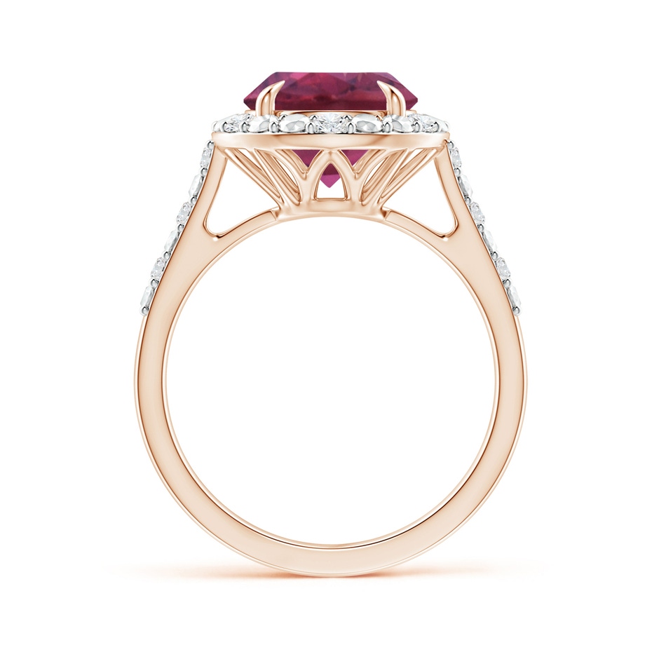 9mm AAAA Round Pink Tourmaline Engagement Ring with Diamond Halo in Rose Gold side 1