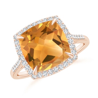 10mm A Cushion Citrine Engagement Ring with Diamond Halo in Rose Gold