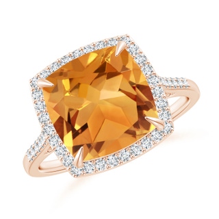 10mm AA Cushion Citrine Engagement Ring with Diamond Halo in Rose Gold
