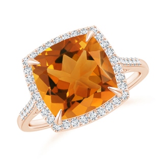 10mm AAA Cushion Citrine Engagement Ring with Diamond Halo in Rose Gold