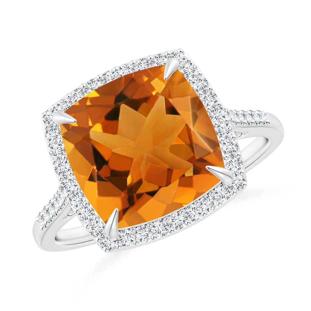 10mm AAA Cushion Citrine Engagement Ring with Diamond Halo in White Gold