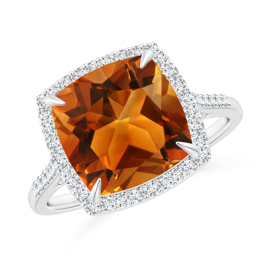 10mm AAAA Cushion Citrine Engagement Ring with Diamond Halo in P950 Platinum