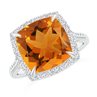 11mm AAA Cushion Citrine Engagement Ring with Diamond Halo in White Gold