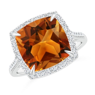 11mm AAAA Cushion Citrine Engagement Ring with Diamond Halo in P950 Platinum