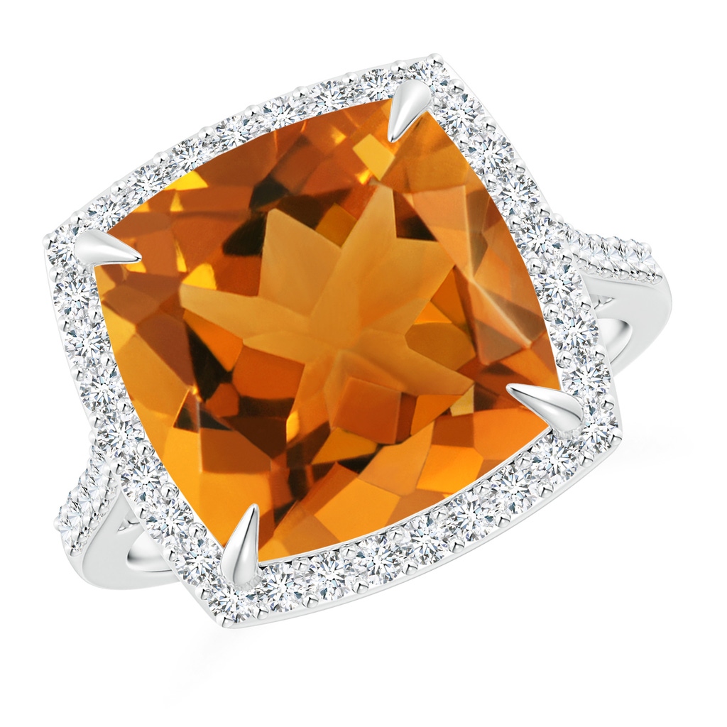 12mm AAA Cushion Citrine Engagement Ring with Diamond Halo in White Gold