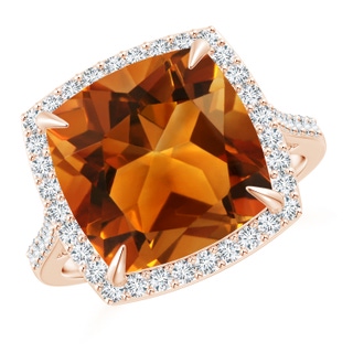 12mm AAAA Cushion Citrine Engagement Ring with Diamond Halo in Rose Gold