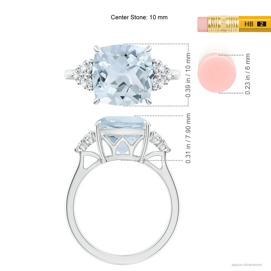 10mm A Cushion Aquamarine Engagement Ring with Trio Diamonds in 9K White Gold product image