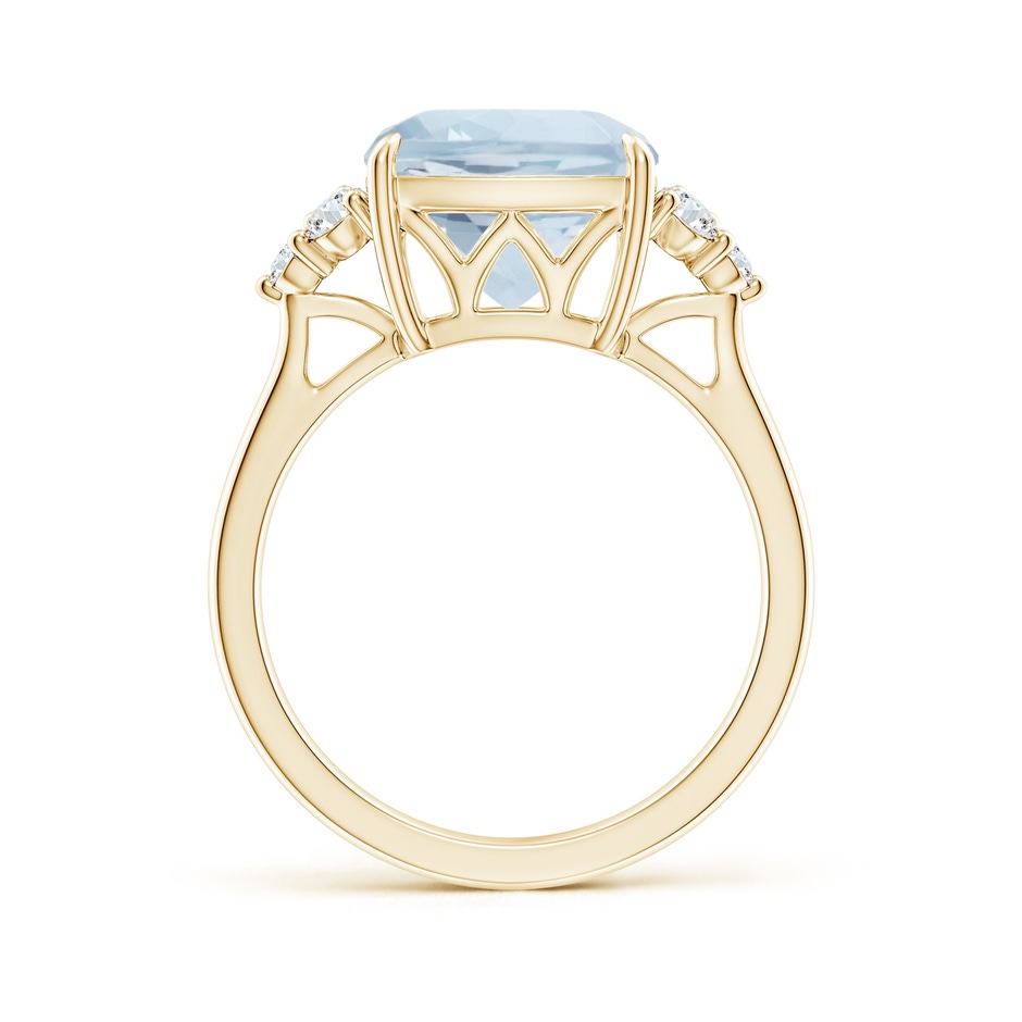 10mm A Cushion Aquamarine Engagement Ring with Trio Diamonds in Yellow Gold side-1