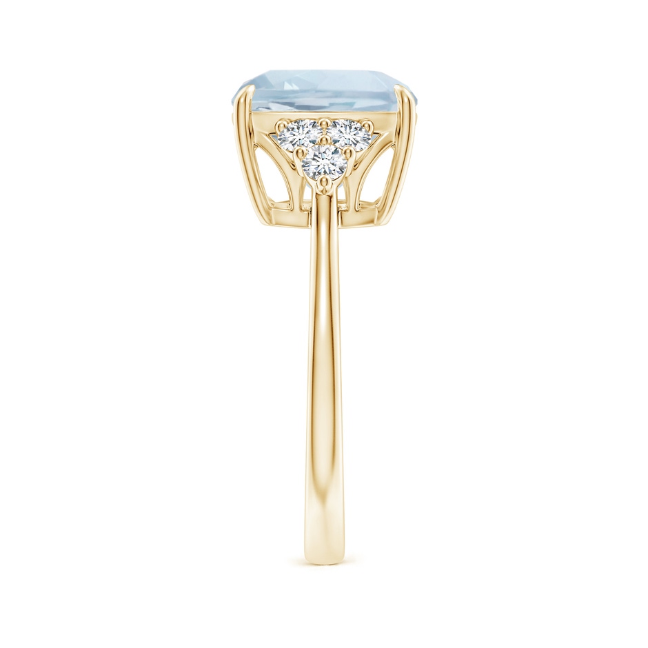 10mm A Cushion Aquamarine Engagement Ring with Trio Diamonds in Yellow Gold side-2