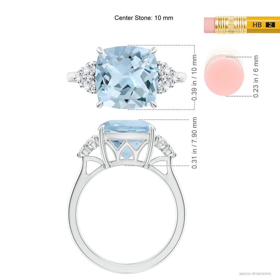 10mm AA Cushion Aquamarine Engagement Ring with Trio Diamonds in 9K White Gold product image