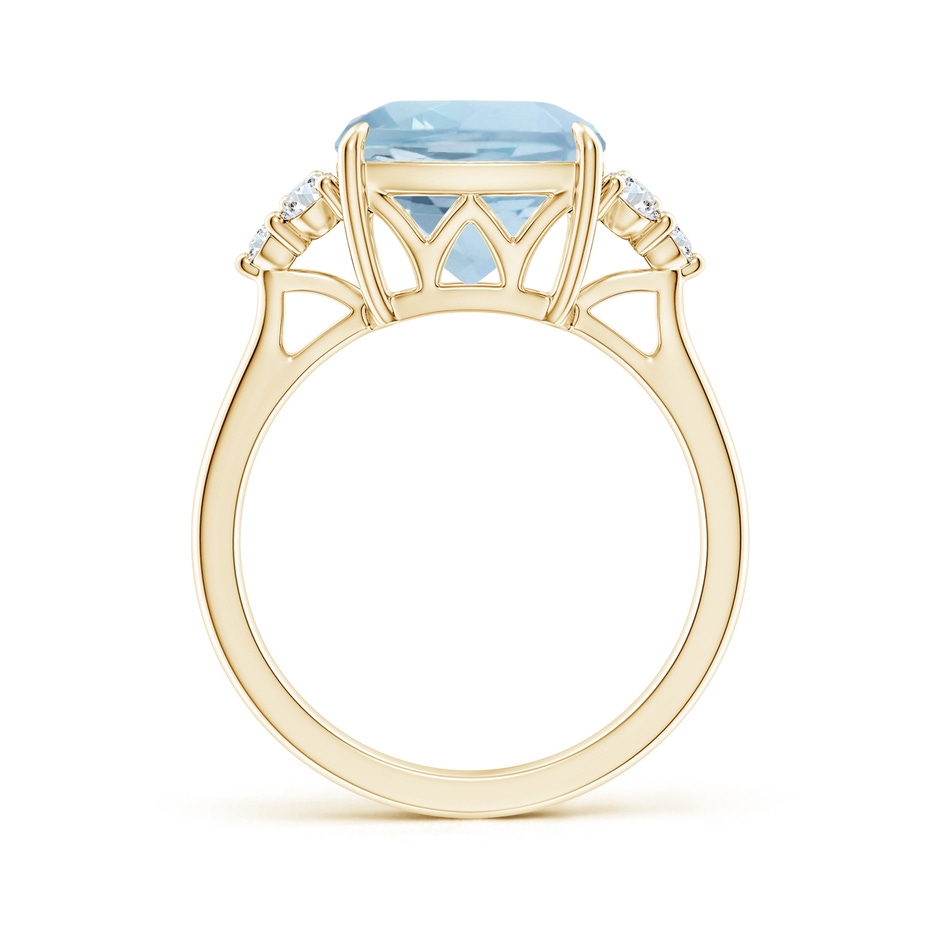 10mm AA Cushion Aquamarine Engagement Ring with Trio Diamonds in Yellow Gold side-1