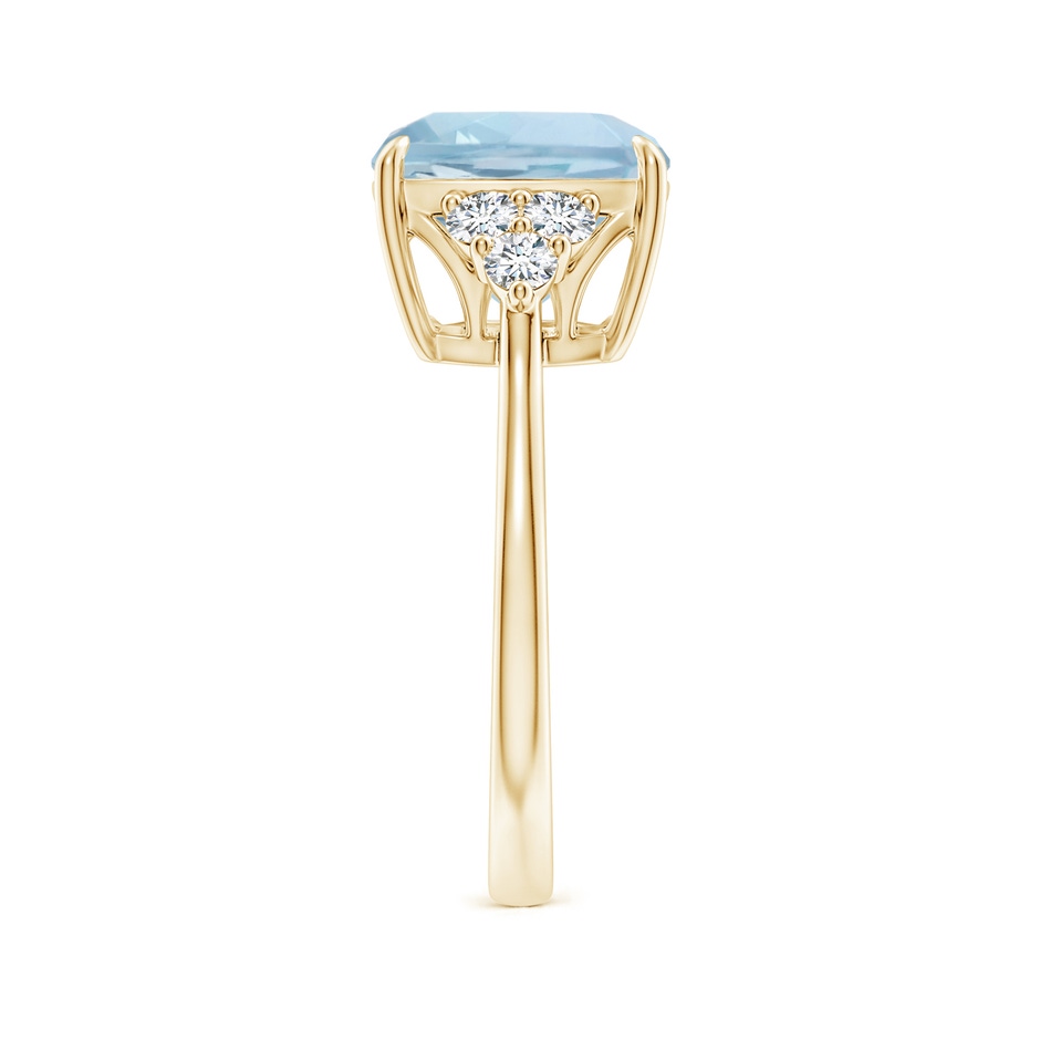 10mm AA Cushion Aquamarine Engagement Ring with Trio Diamonds in Yellow Gold side-2