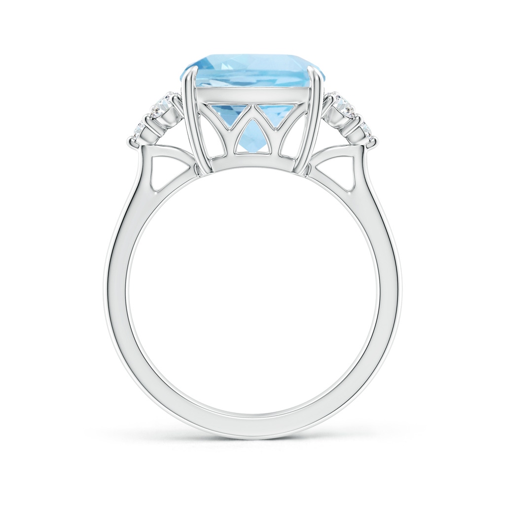 10mm AAA Cushion Aquamarine Engagement Ring with Trio Diamonds in White Gold Side-1
