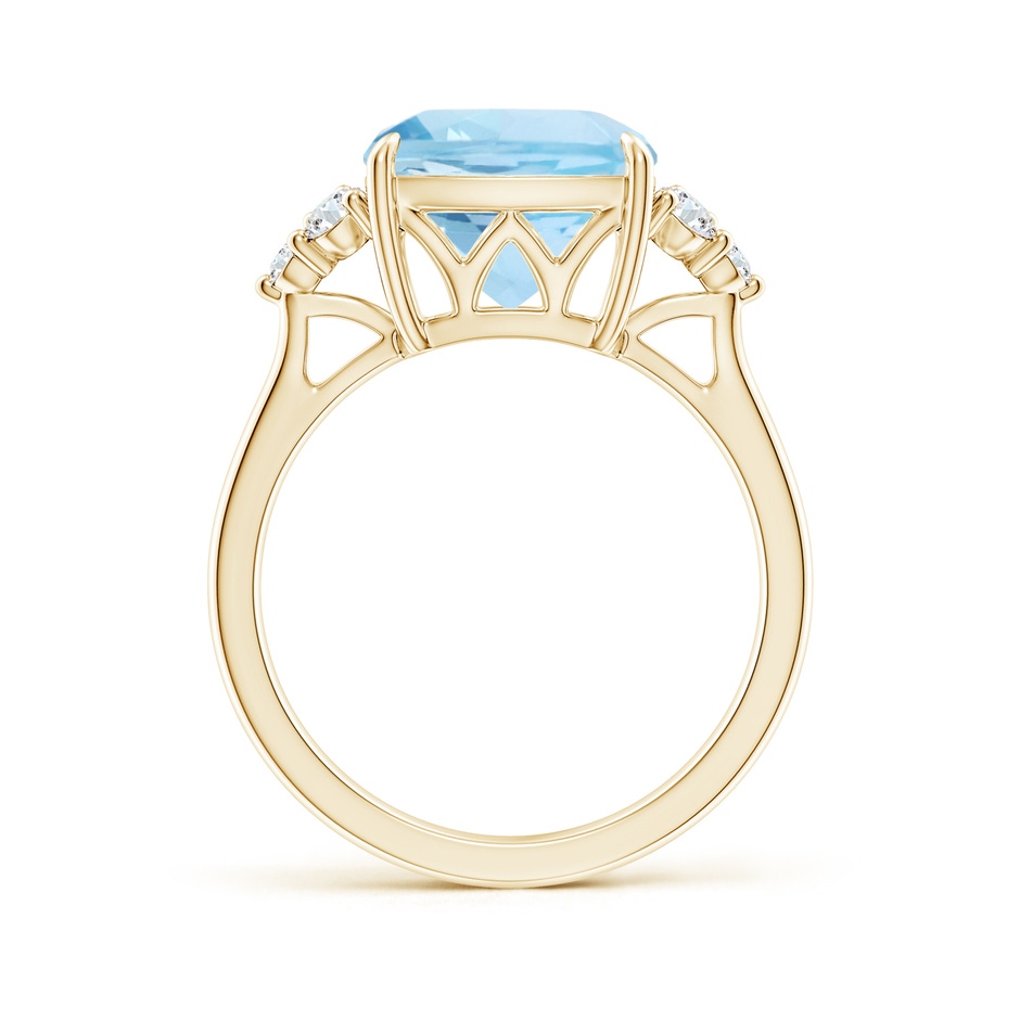 10mm AAA Cushion Aquamarine Engagement Ring with Trio Diamonds in Yellow Gold side-1