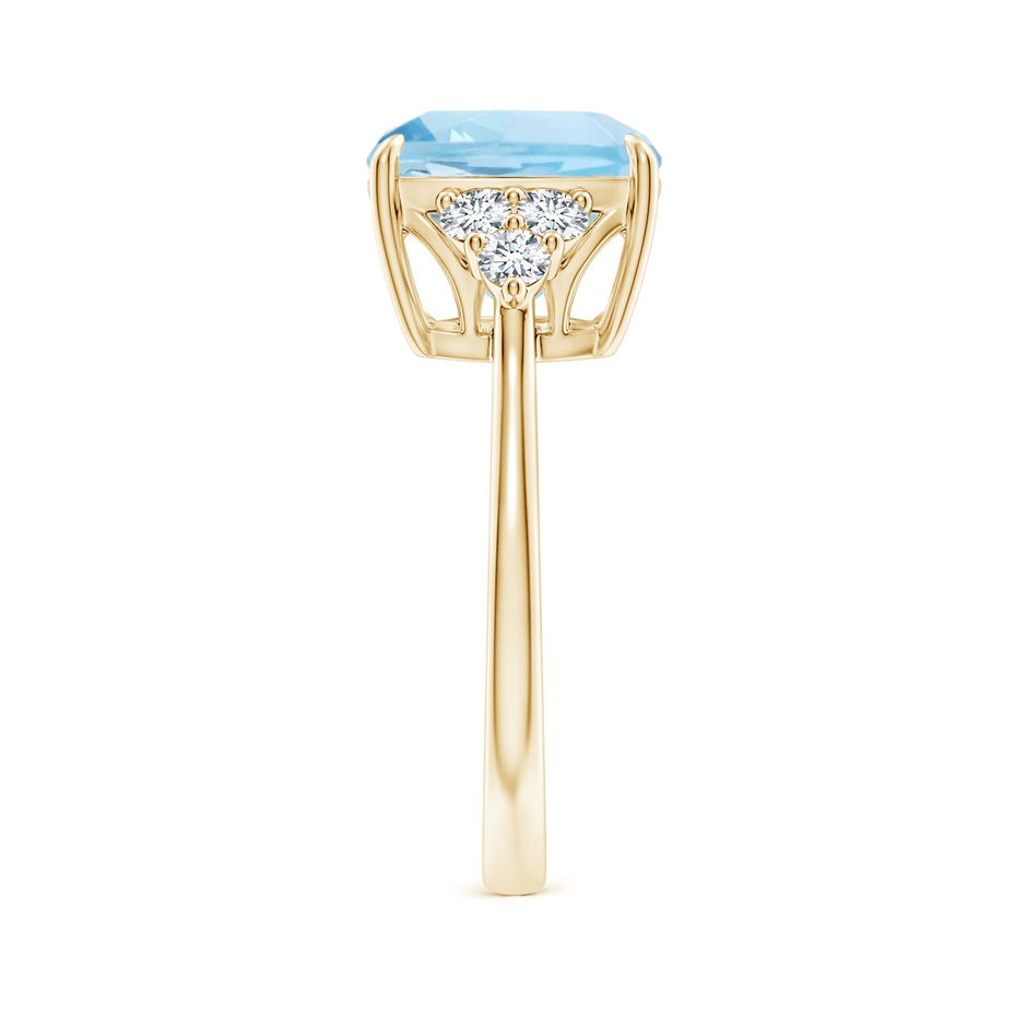 10mm AAA Cushion Aquamarine Engagement Ring with Trio Diamonds in Yellow Gold side-2