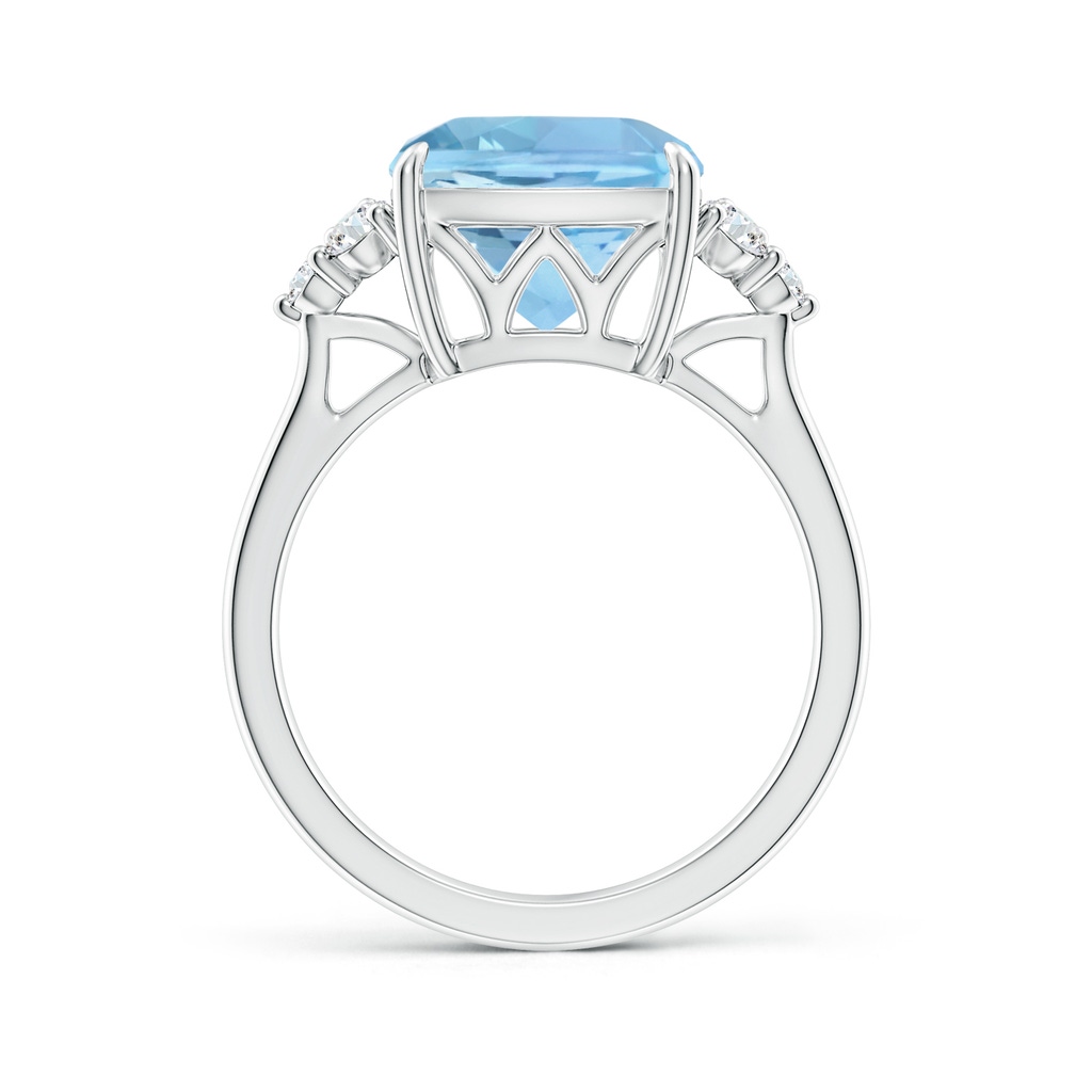 10mm AAAA Cushion Aquamarine Engagement Ring with Trio Diamonds in P950 Platinum Side-1