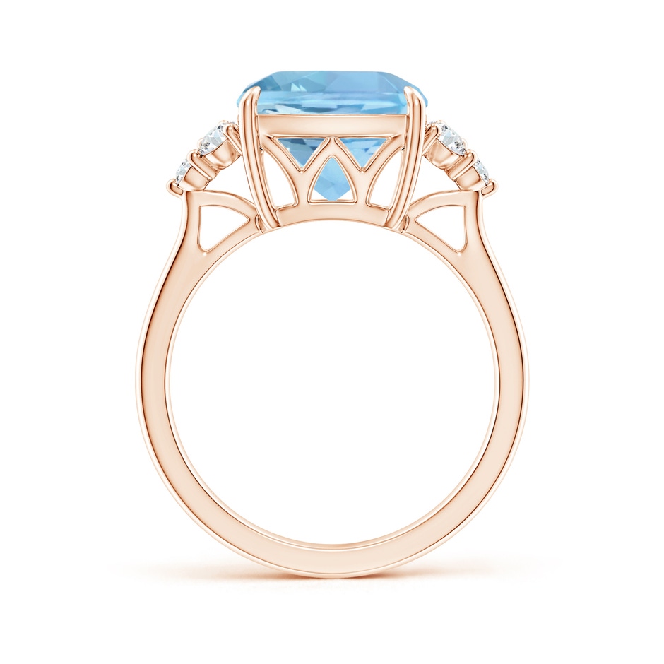 10mm AAAA Cushion Aquamarine Engagement Ring with Trio Diamonds in Rose Gold side-1