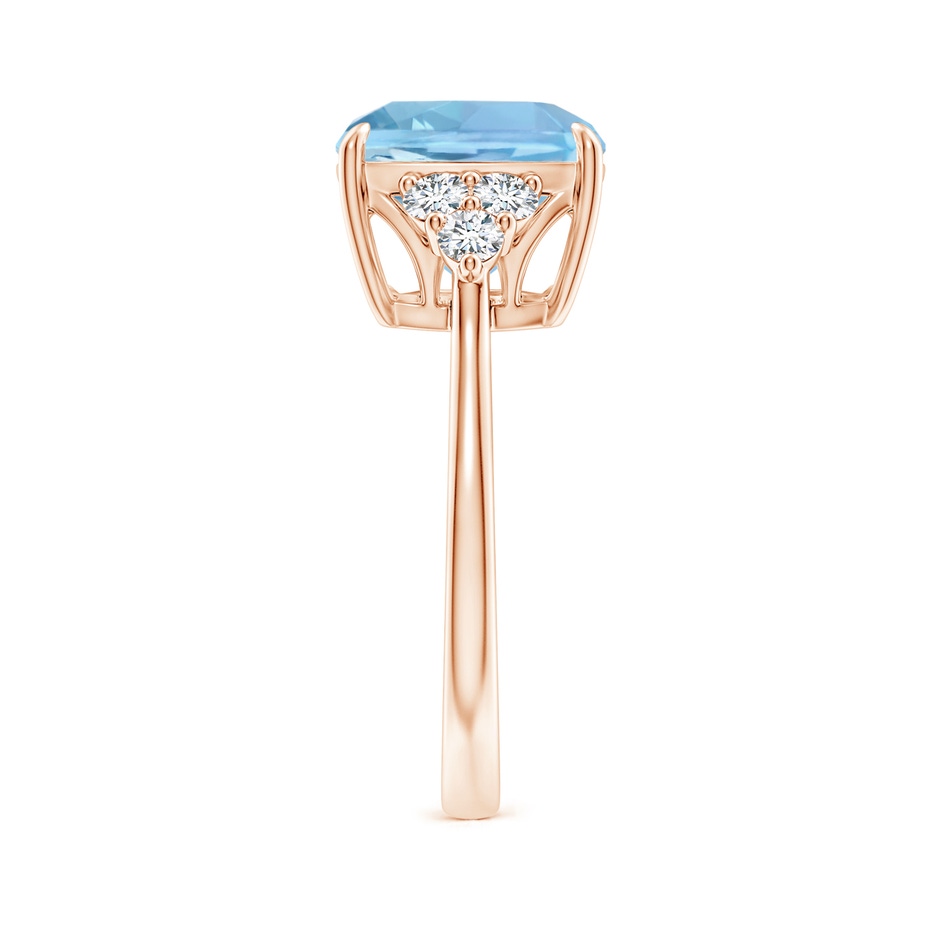 10mm AAAA Cushion Aquamarine Engagement Ring with Trio Diamonds in Rose Gold side-2