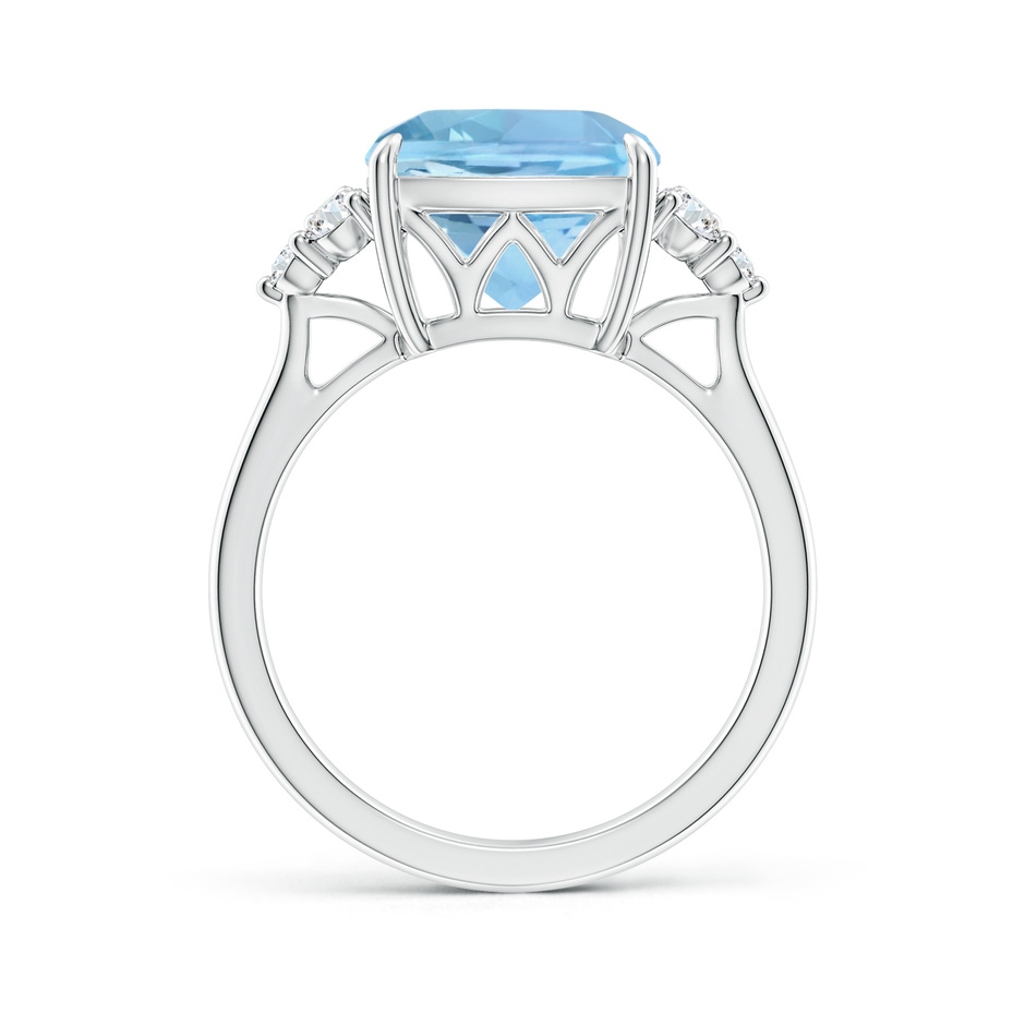 10mm AAAA Cushion Aquamarine Engagement Ring with Trio Diamonds in White Gold side-1