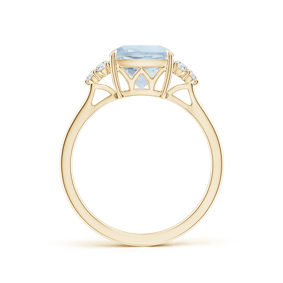 8mm A Cushion Aquamarine Engagement Ring with Trio Diamonds in Yellow Gold side-1