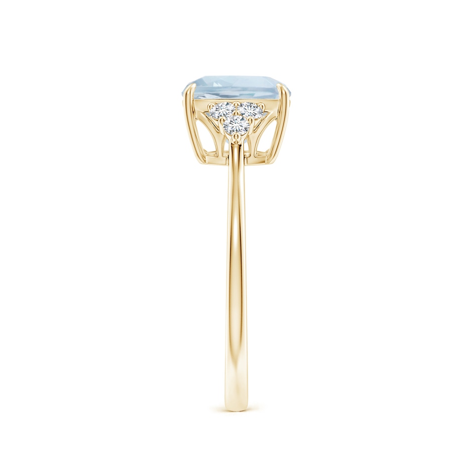 8mm A Cushion Aquamarine Engagement Ring with Trio Diamonds in Yellow Gold side-2
