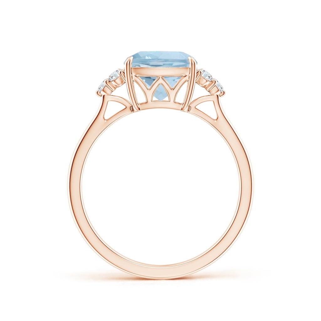 8mm AA Cushion Aquamarine Engagement Ring with Trio Diamonds in Rose Gold Side-1